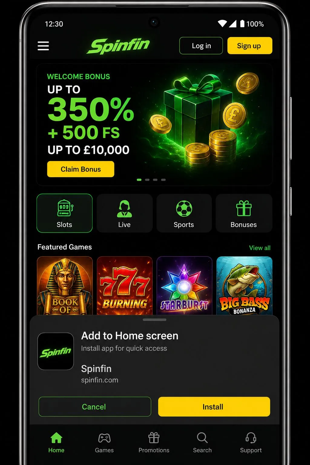 Downloading the Spinfin app for Android